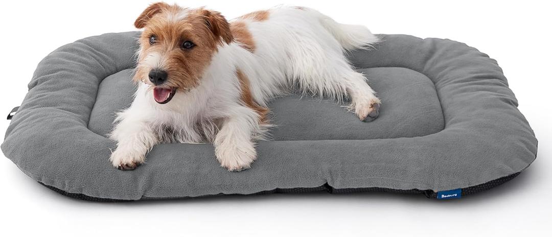 Bedsure Washable Dog Crate Pad for Medium Dogs, Anti-Slip Puppy Kennel Dog Bed for Crate - Ultra Soft Fleece Flat Thin Pet Mat (Not Chew Proof), Light Grey 29"x18"