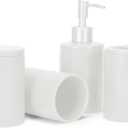 NAT & Jules Chic Modern Rounded 4.5 inch Ceramic Bathroom Accessories Set of 4 - Home Dcor & Organization Perfect for Bath or Kitchen Household Essentials, Matte White