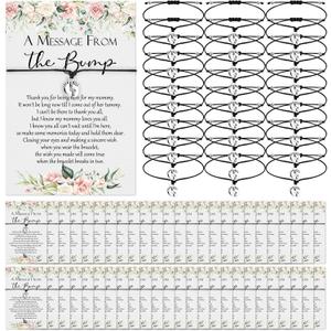 Thyle 50 Set Flower Baby Shower Favors for Guests Adjustable Bracelets with Message from the Bump Card Footprints Charm Baby Shower Bracelets for Gender Reveal Thank You Gifts