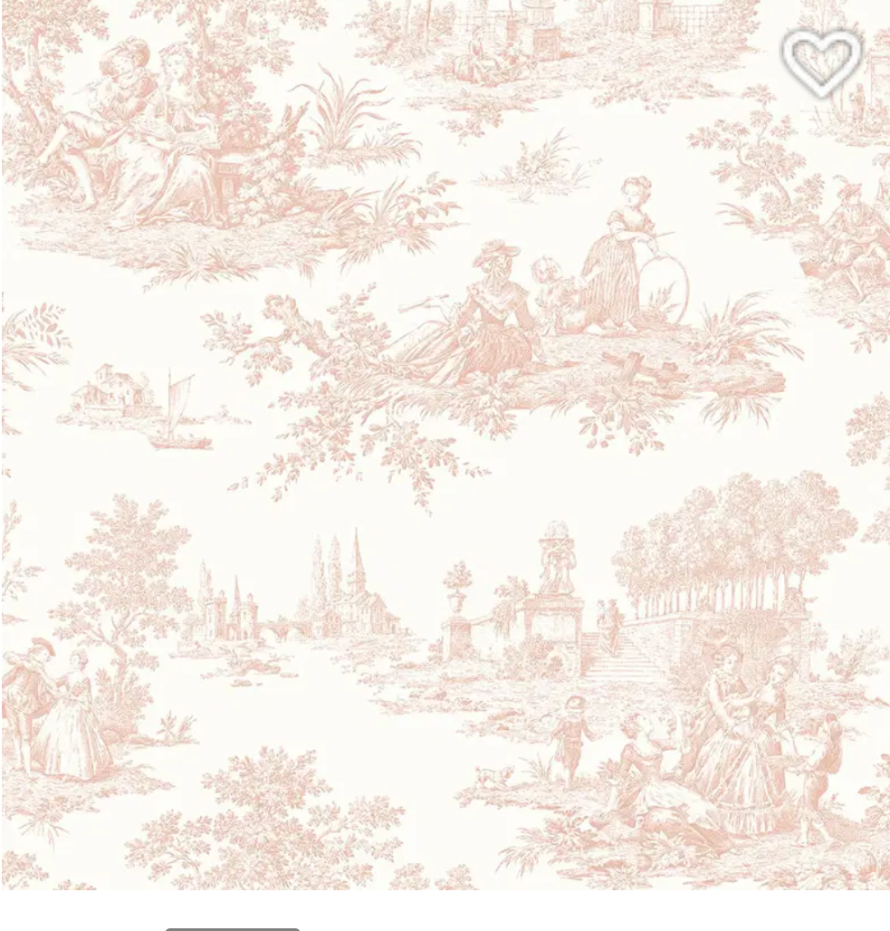 Drydiet 18ft x 20.5 Inch Pink Chateau Toile Peel and Stick Wallpaper with Smoothing Tool Kit Blush Removable Self Adhesive Vintage Wallpaper Toile Contact Paper for Bedroom Bathroom Walls Covering
