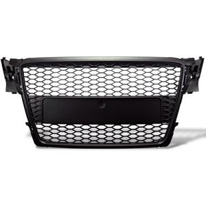 7422439492455 Compatible With 2009-2012 Audi A4 B8 Glossy Black RS-Honeycomb Mesh Front Bumper Grill Grille With Emblem Base