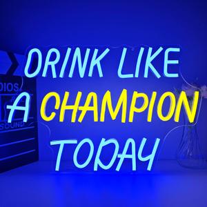 Drink Like A Champion Neon Sign Beer Neon Sign for Wall Decor Dimmable University Led Sign Football Team Slogan Neon Light Funny Bar Light Up Sign for Man Cave Dorm Club Party