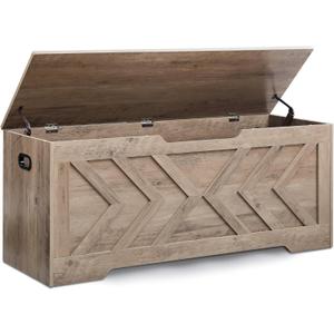47.2 Storage Bench,Extra Large Wooden Storage Chest with 2 Safety Hinges,entryway Bench,Blanket Storage,Shoe Storage Bench for Entryway,Bedroom,Living Room,Easy Assembly.-Greige