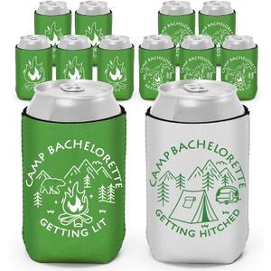 Ciyvolyeen 12Pcs Camp Bachelorette Party Can Coolers Camping Bachelorette Decorations Thick Insulated Neoprene Cup Holder Sleeves Camp Themed Party Favors Gift for Bachelorette Party,Wedding,Birthday