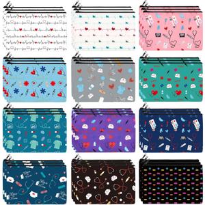 Hillban 36 Pcs Nurse Gifts for Women Makeup Bags Survival Kit Cosmetic Bags Birthday Christmas Gifts for Nurse Practitioner Nursing Zipper Pouch Supplies, 12 Styles