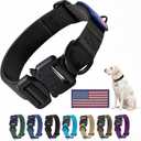 Heavy Duty Tactical Dog Collar Adjustable Nylon Pet Collars Quick Release Buckle with 2 D-Rings Patch for Medium, Large Dogs (Black, Size L) (Large:Width 1.5",Neck 19-28")