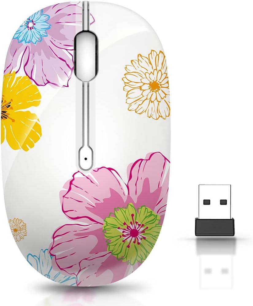 JUHOO Wireless Mouse with Nano Receiver for PC, Laptop, Notebook, Computer, MacBook, Less Noise, Portable Mobile Optical Mice (Flower)