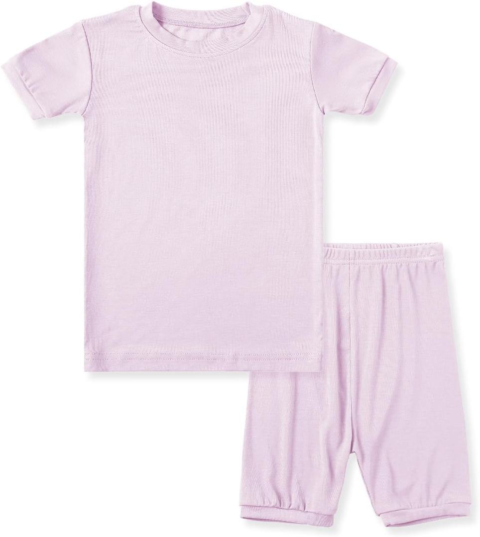HAPIU Summer Rayon from Bamboo Toddler Pajamas Short Sleeve Set, Pjs Girls Boys Baby Kids (3T, Baby Pink)