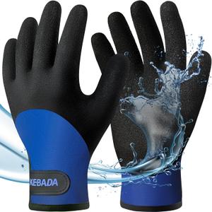 Kebada T2 Waterproof Winter Work Gloves for Men and Women - Thermal Insulated Freezer Gloves for Working in Freezer for Cold Weather, 100% Latex Coating, Wrist Closure, 1 Pair, Blue, Large