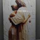 Jesus Embracing Woman Canvas Wall Art, Safe in His Arms Pictures Canvas Print Posters Wall Decor, Christian Wall Art Home Decor for Living & Prayer Room 24x36 inch Framed
