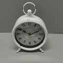 Small white table clock Vintage Rustic White Table Clock on Stand, Decorative Desk and Shelf Clock Farmhouse Mantel Clock Rustic Non-Ticking Clock (8.7"H)
