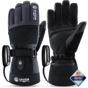 SAVIOR HEAT 3.0 Heated Ski Gloves for Men&Women,7.4V 3000mAh Anti-Freeze Battery, PD Fast Charging&Bluetooth APP Control,Waterproof Goat Leather,3M Thinsulate for Skiing Motorcycle (X-Large, BLACK)