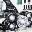 JIMEJV USB Rechargeable Headlamp 12000 Lumen Ultra Bright LED Work Headlight, 4 Modes Waterproof Head Lamp Best Headlamps for Adults, Camping, Outdoors & Hard Hat Work Zoomable Headlight (Sliver)