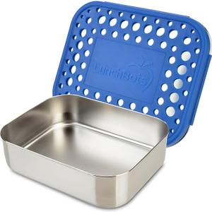 LunchBots Medium Uno Stainless Steel Sandwich Container - Open Design for Wraps - Salads or a Small Meal - Eco-Friendly - Dishwasher Safe and BPA-Free - Aqua Dots (1 section) Blue Dots