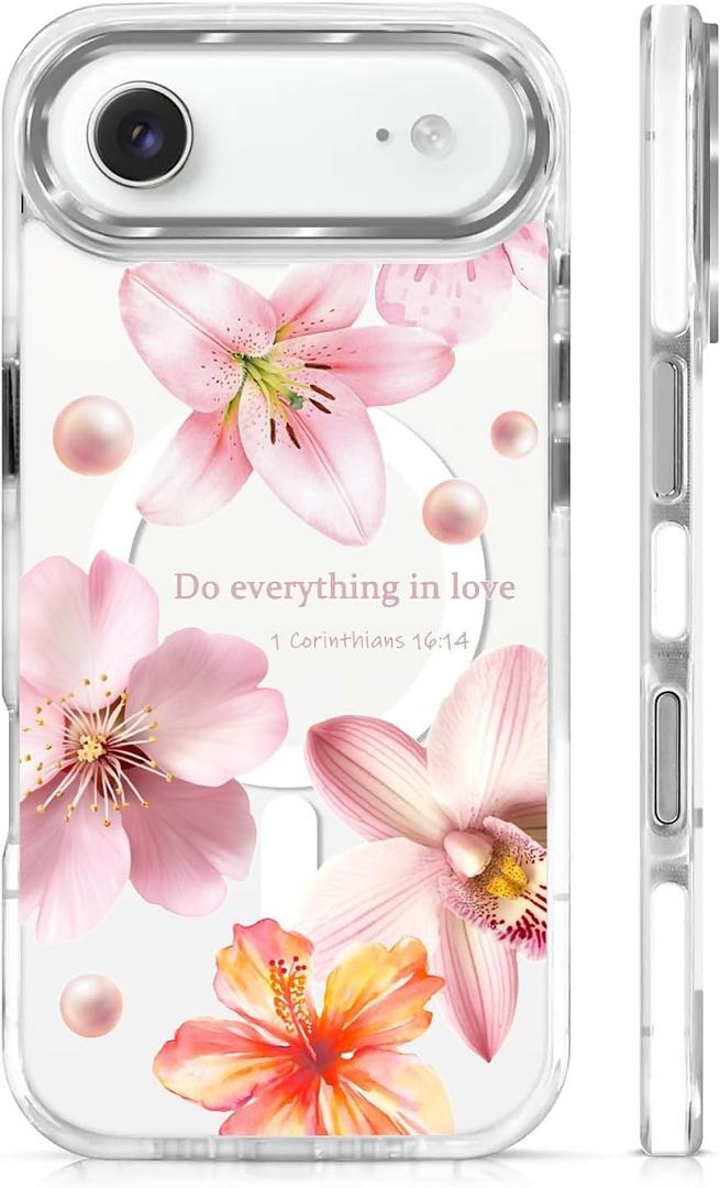 for iPhone 17 Air Case [Compatible with Magsafe],Girls Women Clear Magnetic Case Silicone Shockproof Protective Cover with Pattern Hibiscus Bubbles