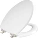 Mayfair Bennett Toilet Seat with Brushed Nickel Hinges, Slow Close Wood Seat, Secure Metal Hinges, Easy Install, Elongated, White