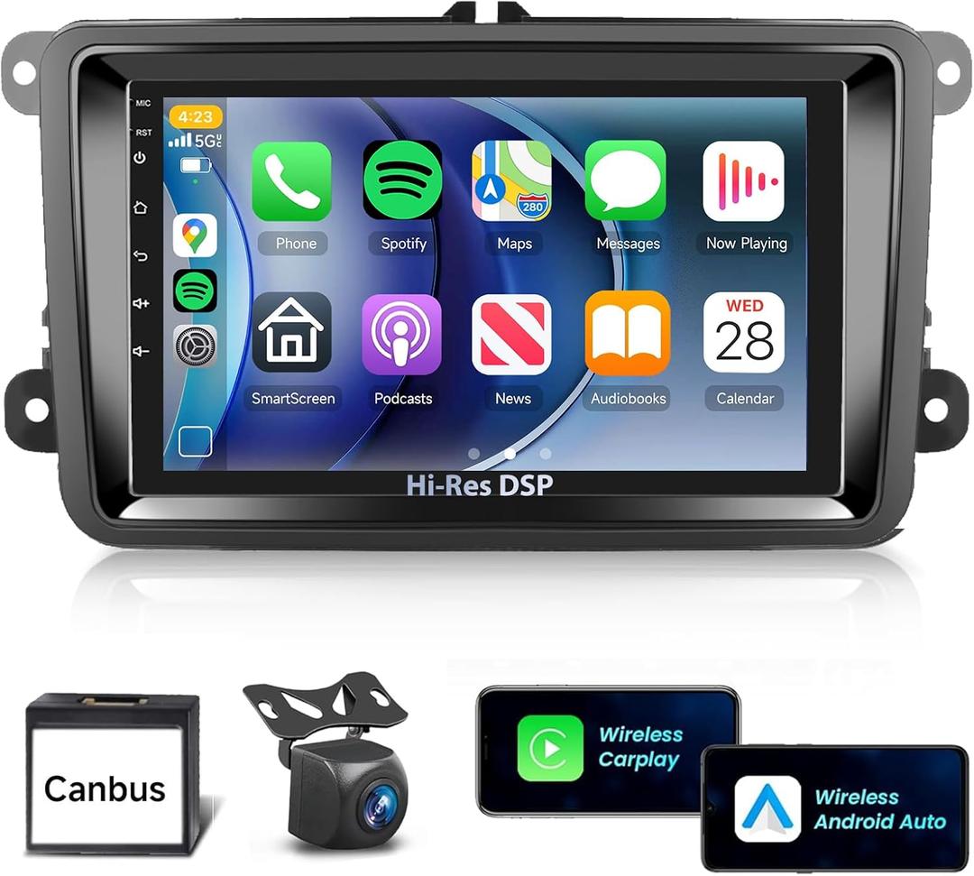 5GhzWiFi Radio for VW Volkswagen Seat Golf Passat Jetta Beetle 8Core 4G+64G DSP 32EQ Car Stereo with Wireless Carplay Android Auto 7'' 1280x720P IPS Touchscreen Stereo 5.0Bluetooth/RDS/FM/Camera