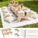 Novabright 20 Pcs Boho Picnic Kit Folding Picnic Table 59'' x 20.5'' Extra Large Outdoor Boho Blanket 91'' x 71'' Beige White Table Runner 12 Pillow Cover Woven Cotton Oversize Washable for Wedding