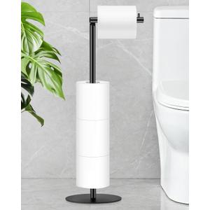 Toilet Paper Holder Stand, Bathroom Toilet Paper Stand with Shelf Hold 4 Paper Rolls, Free Standing Toilet Roll Storage Holder with Reserve, Black, Housen Solutions