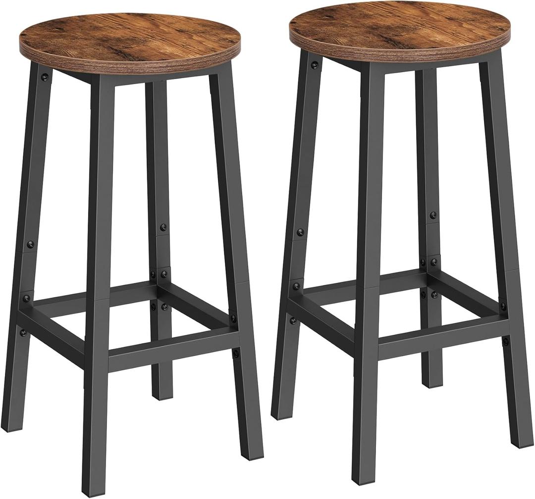 VASAGLE Bar Stools Set of 2, Counter Height Stools, Steel Frame, 25.2 Inch Tall, for Kitchen Dining, Easy Assembly, Industrial Design, Rustic Brown and Black ULBC32X