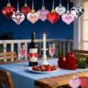 2 x 36 Pcs Valentines Heart Shaped Ornaments Valentine Heart Decorations Pink Red Silver Rose Gold Heart Ornaments for Romantic Christmas Wedding Anniversary Valentines Tree Hanging Decorations