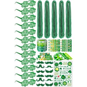 St Patricks Day Accessories for Women St Pattys Accessories Decorations Party Favor Packs Bulk Glasses Wristbands Necklace Green Beard Tattoo Stickers Slap Bracelets