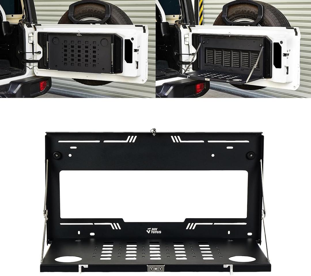 JOYTUTUS Tailgate Table Organizer for Wrangler JL & JLU Wrangler JK & JKU(2007-2026) - 85lb Capacity Foldable Cargo Shelf, MOLLE-Compatible Camping Storage with Anti-Rattle Design