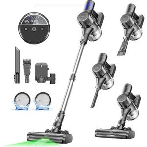 Ultenic Cordless Vacuum Cleaner, 450W 40Kpa Stick Vacuum with Car Dashboard Screen, Tangle-Free Brush for Pet Hair, Max 45mins Runtime, LED Display Tools for Hard Floor, Carpet, Car Cleaning, U12 (Gray)