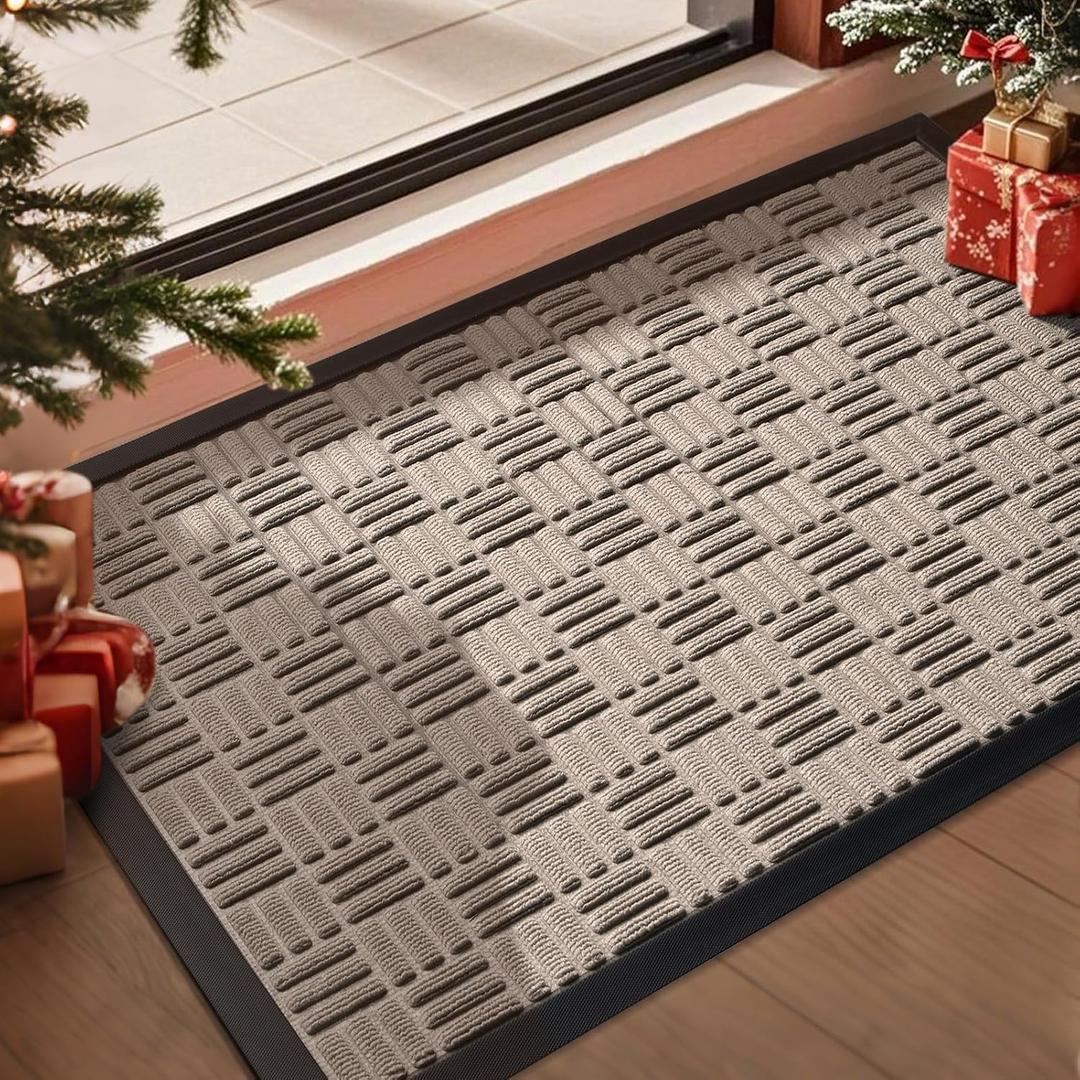 Mibao Front Door Mat, Heavy Duty Durable Welcome Mat for Outdoor Indoor, Dirt Trapper Waterproof Super Absorbent Door Mat for Entryway Outside Patio Porch, 35.5" x 24", Beige