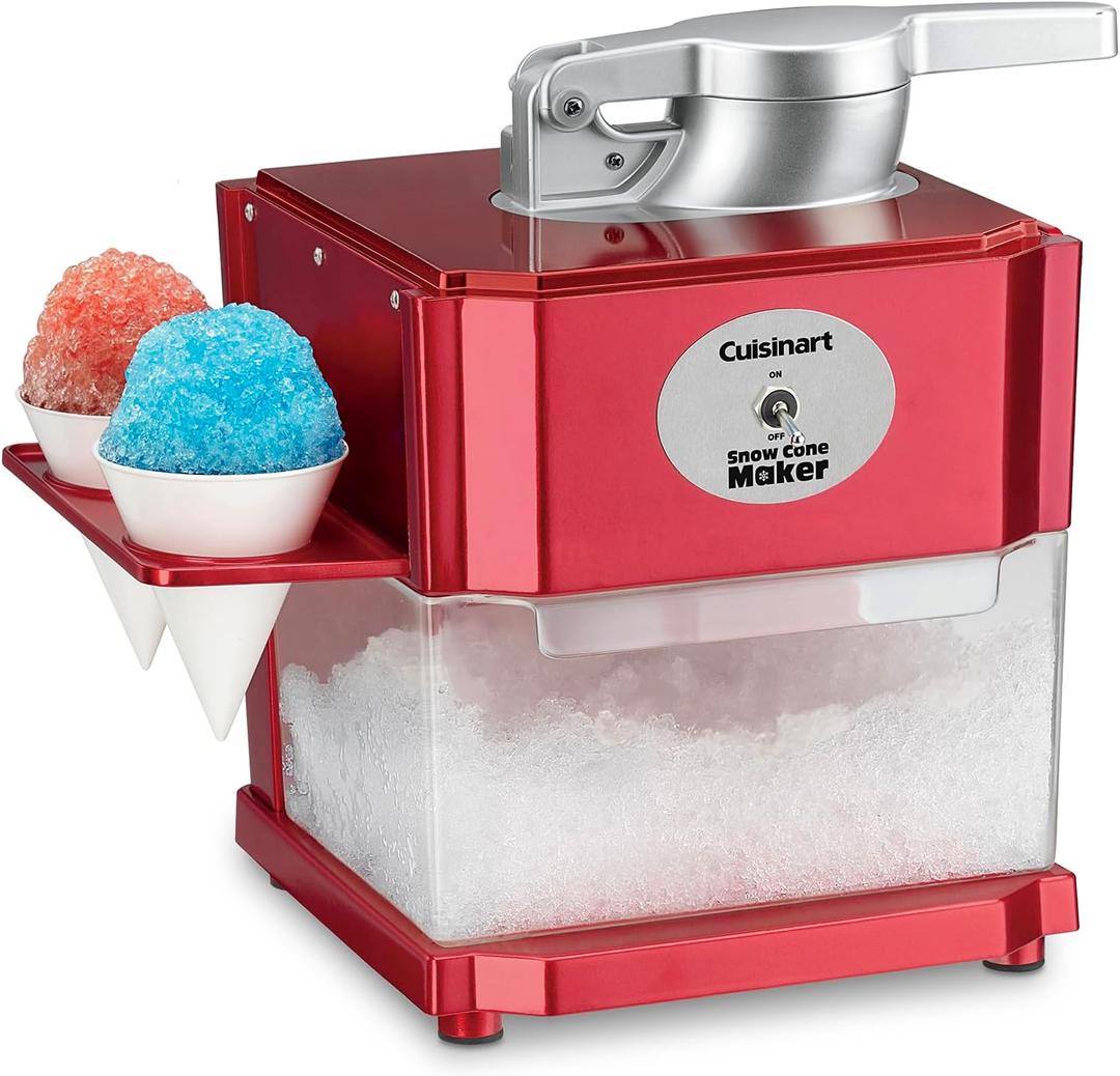 Cuisinart Snow Cone Machine, Home Shaved Ice Maker for Snow Cones, Snow Cone Maker with Reuseable Paper Cups, Makes 5 Icy Cones for Slushies, Frozen Drinks, Red, SCM-10P1