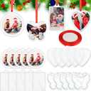 48 Pcs DIY Christmas Picture Frame Ornaments with Red Ribbon, Acrylic Xmas Tree Photo Frame Bulk, Hanging Photo Christmas Ornaments, Plastic Ornament Tree Decor (Round,Square,Heart,Butterfly)
