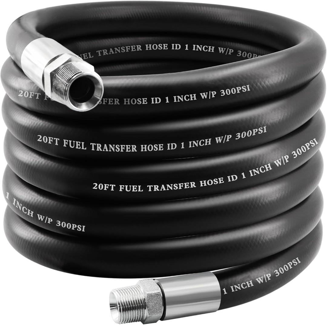 1" ID x 20FT Heavy Duty Fuel Transfer Hose Kit | with 1" NPT Male Fittings, Triple-Layer Nitrile/Steel/PVC Construction | for Diesel, Gasoline, Kerosene, Biodiesel | Farm, Truck, Construction Use
