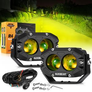 Auxbeam 4In 60W Amber Fog Lights, Amber Led Pods Super Bright Spot Beam Offroad Lights with Plug and Play Wiring Harness Kit for Truck SUV ATV UTV Jeep Wrangler Motorcycle