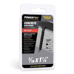 3 x Hillman Power Pro 3/16 in. D X 1-1/4 in. L Carbon Steel Hex Head Concrete Screw Anchor 25 pc