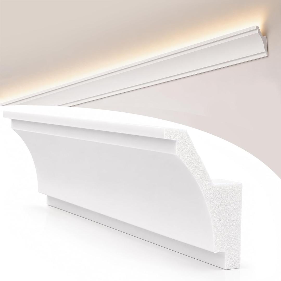 moonoom 10 Pack 39 Ft Ceiling Crown Molding Trim, High Impact Ceiling Decorative Moulding, Room Top Light Strip Crown Molding for Ambient Home Bedroom Living Room Lighting (Style A)