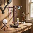 SkillDance Wooden Baseball & Softball Ring and Necklace Holder, Championship Ring Display with Baseball Stand, 3-in-1 Home Plate Baseball Jewelry Organizer, Gift for Baseball Players & Fans