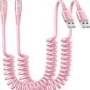 iPhone Charger Cable for Car 3FT, 2Pack Coiled Coiled Lightning Cable [Apple MFi Certified] iPhone Cable Compatible with iPhone14/13/12/11 Pro Max/XS MAX/XR/XS/X/8/7/Plus-Pink