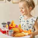 80 Pcs Pretend Play Food Toy for Kids Kitchen Aged 3 4 5, Fast Food Set with Storage Bucket, Pizza, Burger, Ice Cream, Hot Dog, Educational Birthday Toy Gift for Boys Girls