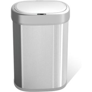 NINESTARS DZT-80-24 Automatic Motion Sensor Trash Can with Adjustable Sensor Range, Stainless Steel Base, Silver Lid, 21 Gallon