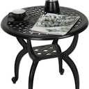 JARDIN DE CENTENNIAL Cast Aluminum Side/End Table, Anti-Rust Coffee Bistro Table for Outdoor, Patio, Indoor, Garden, Porch, Balcony (Round Black)