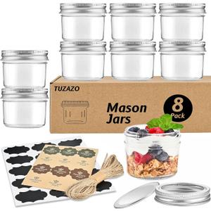 TUZAZO Small Mason Jars 8 Pack, 4 oz Mini Glass Mason Jars with Lids and Labels, Small Glass Canning Jars for Jelly Spice Herbs Honey Jam Storage