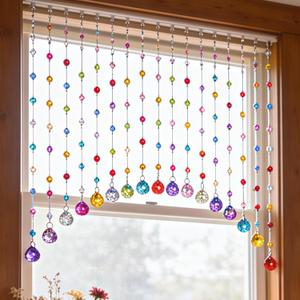 OSVINO Crystal Beaded Curtain for Doorways, 20 Strings Arch Door Beads, Hanging Room Divider Bead Curtains, No Drill Self-Adhesive for Bedroom Window Closet Entryway Home Decor, Rainbow