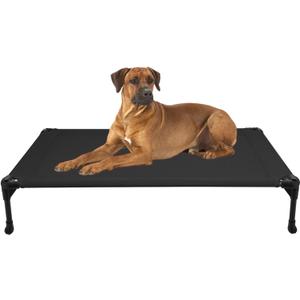 Veehoo Outdoor Elevated Dog Cot Bed, Cooling Raised Pet Bed for Large Dogs, Washable Breathable Mesh Hammock Bed with No-Slip Feet, Indestructible Ground Off Training Platform Cot-42"x30" Black (42.0"L x 30.0"W x 7.0"Th)
