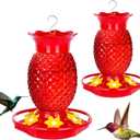 Glass Hummingbird Feeders for Outdoors Hanging Ant and Bee Proof 16OZ 2 Pack Red Pineapple Humming Bird Feeder with 6 Feeding Ports and Ant Moat Hummingbird Gifts for Women Garden Decor