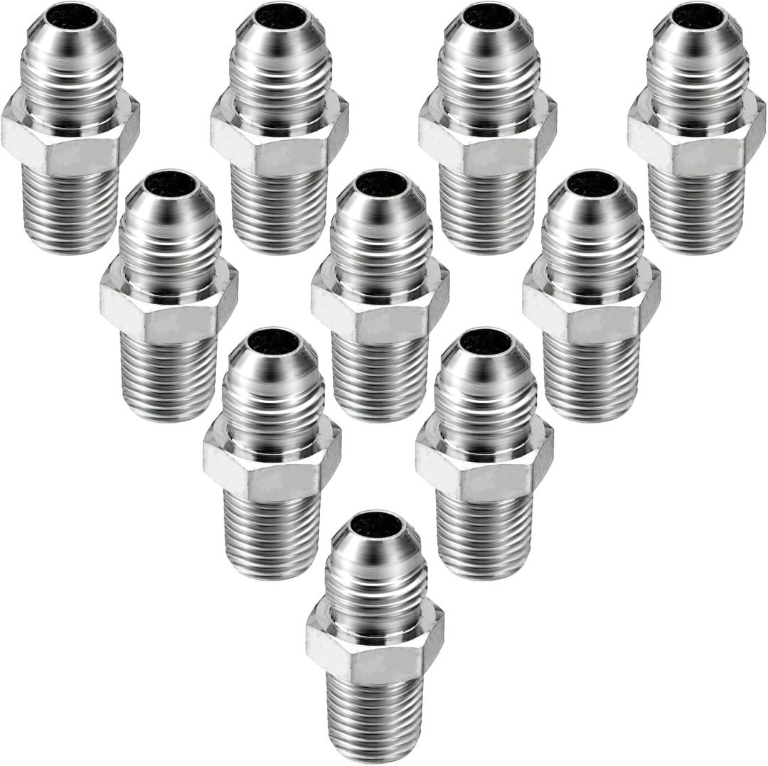 10 Pack Hydraulic Hose Adapter Fittings: 3/8" JIC 37 Male x 1/4" NPT Male, Straight Tube Connectors with Protection Cover