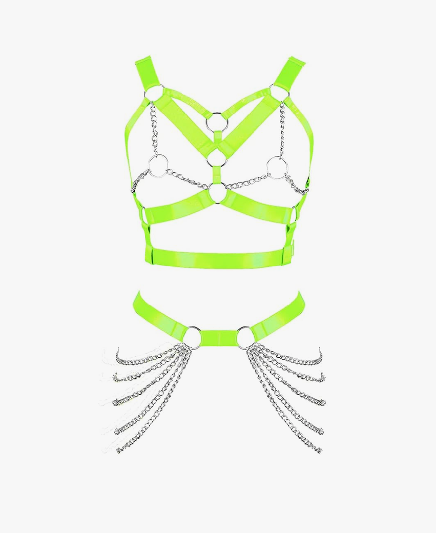 Women's Body Harness Bra Punk Garter Belt Elastic Adjustable Metal Chain Bra Dance Carnival Gothic Costume Accessories