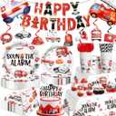 Emergency Vehicle Birthday Decorations for Boys, 191 PCS All-in-One Fire Truck Ambulance Police Car Party Supplies Includes Banner Plates Tablecloths, for Firetruck Party Decor, Serves 25