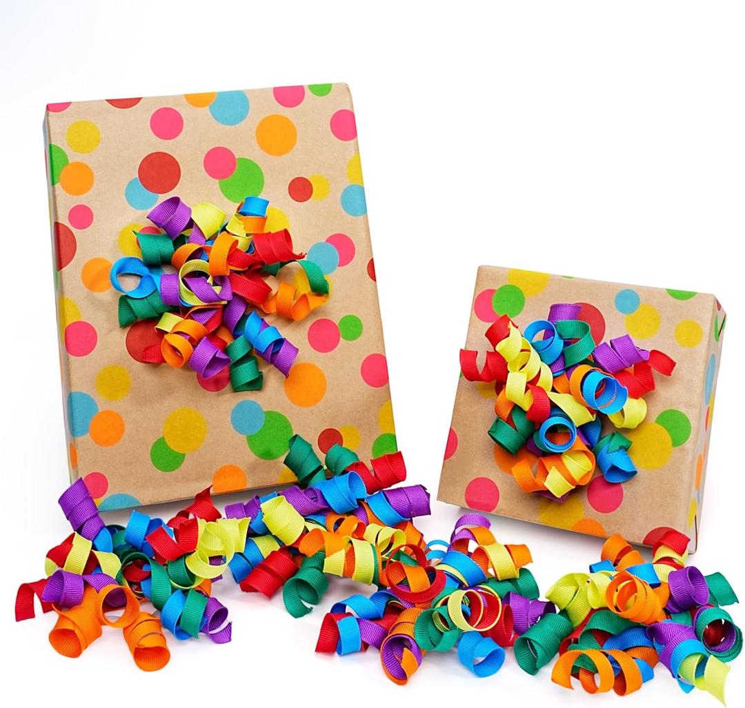 LaRibbons Birthday Wrapping Bows for Presents Self Adhesive Rainbow Curly Bows for Gift Wrapping, Greeting Cards, Candy Bags, Birthday Party, Wedding, Christmas Gifts, Holiday Decor - 6 Counts