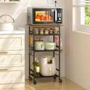 ThreeHio Rolling Kitchen Microwave Cart, 4 Tier Microwave Table Stand with Storage, Kitchen Storage Rack on Wheels, Coffee Station Cart Rack Shelf Organizer for Living Room Office, Balcony