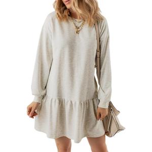 BLENCOT Womens 2025 Fall Long Sleeve Pullover Tops Crewneck Rib Knit Patchwork Sweatshirt Dress Casual Mini Dresses (Gray, M)